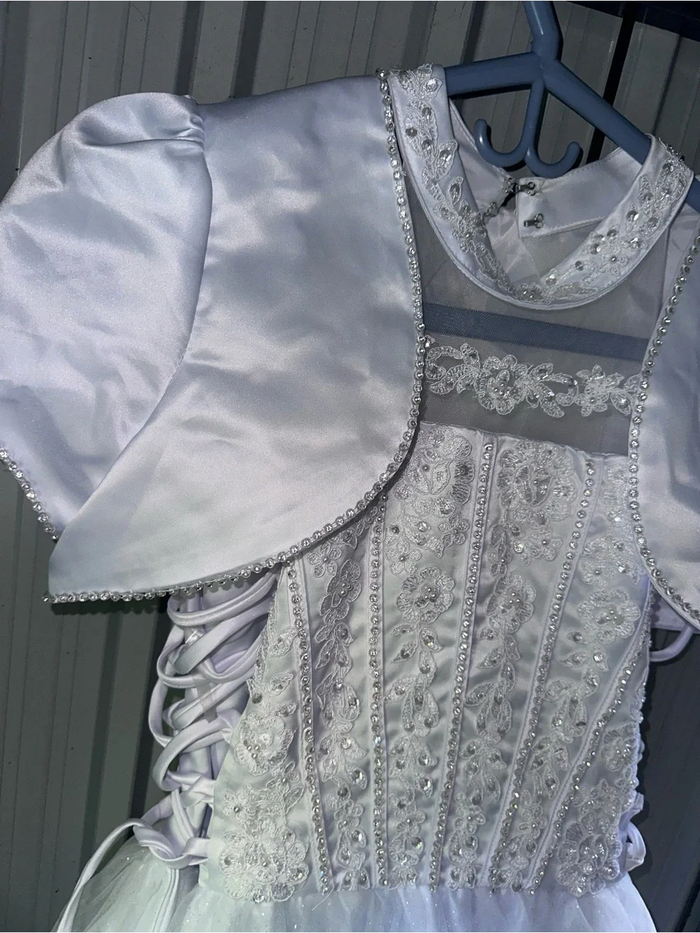 White Sparkle Pageant Dress with Bolero for Kids